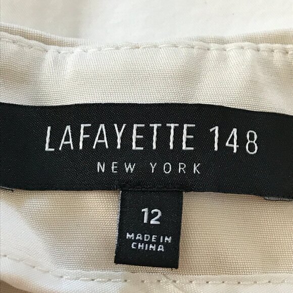 Lafayette 148 Wide Leg Pants Women 12 Beige High Rise Pocket Silk Blend Pull On - Picture 3 of 12